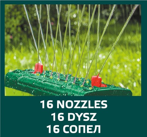 ZRASZACZ OSCYLACYJNY Z WIELOKIERUNKOWĄ REGULACJĄ ZASIĘGU, POWIERZCHNIA ZRASZANIA DO 208 M2 ZRASZACZ OSCYLACYJNY Z WIELOKIERUNKOWĄ REGULACJĄ ZASIĘGU, POWIERZCHNIA ZRASZANIA DO 208 M2