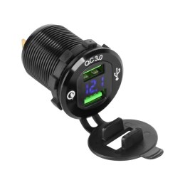 ŁADOWARKA SAMOCHODOWA 2xUSB Z FUNKCJĄ QUICK CHARGE I MIERNIKIEM NA PIĘCIA