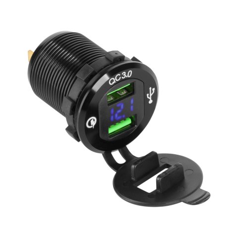 ŁADOWARKA SAMOCHODOWA 2xUSB Z FUNKCJĄ QUICK CHARGE I MIERNIKIEM NA PIĘCIA ŁADOWARKA SAMOCHODOWA 2xUSB Z FUNKCJĄ QUICK CHARGE I MIERNIKIEM NA PIĘCIA