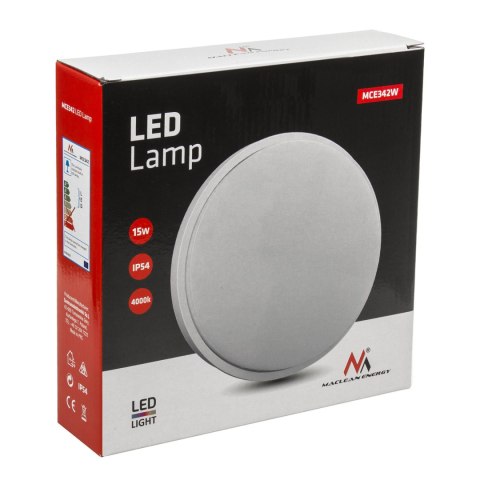 LAM PA LED MACLEAN, ŚCIENNO SUFITOWA, KOLOR BIAŁY, W 1100LM, 15W, IP54, KOLOR ŚWIATŁA NATURALNY BIAŁY (4000K), MCE342 LAM PA LED MACLEAN, ŚCIENNO SUFITOWA, KOLOR BIAŁY, W 1100LM, 15W, IP54, KOLOR ŚWIATŁA NATURALNY BIAŁY (4000K), MCE342
