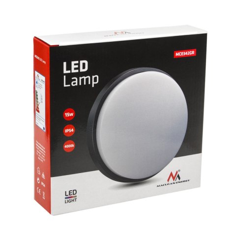 LAM PA LED MACLEAN, ŚCIENNO SUFITOWA, KOLOR SZARY, GR 1100LM, 15W, IP54, KOLOR ŚWIATŁA NATURALNY BIAŁY (4000K), MCE342 LAM PA LED MACLEAN, ŚCIENNO SUFITOWA, KOLOR SZARY, GR 1100LM, 15W, IP54, KOLOR ŚWIATŁA NATURALNY BIAŁY (4000K), MCE342