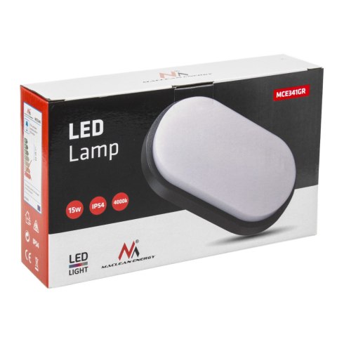 LAM PA LED ŚCIENNO SUFITOWA MACLEAN, KOLOR SZARY, GR 1100LM, 15W, IP54, KOLOR ŚWIATŁA NATURALNY BIAŁY (4000K), MCE341 LAM PA LED ŚCIENNO SUFITOWA MACLEAN, KOLOR SZARY, GR 1100LM, 15W, IP54, KOLOR ŚWIATŁA NATURALNY BIAŁY (4000K), MCE341