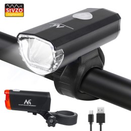 OŚWIETLENIE ROWEROWE LED MACLEAN,  PRZÓD+TYŁ, 2 TRYBY, WBUDOWANY AKUMULATOR, 1500MAH, TYŁ 2xAAA, CERTYFIKAT STVZO, MCE312