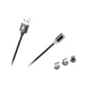 KABEL USB MAGNETYCZNY 3W1 MICROUSB, USB TY PU C, LIGHTNING 100 CM CZARNY