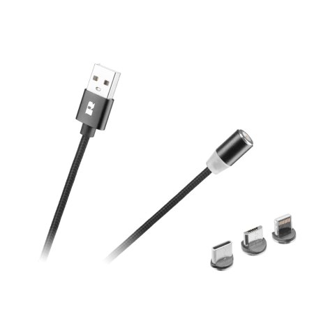KABEL USB MAGNETYCZNY 3W1 MICROUSB, USB TY PU C, LIGHTNING 100 CM CZARNY KABEL USB MAGNETYCZNY 3W1 MICROUSB, USB TY PU C, LIGHTNING 100 CM CZARNY