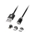 KABEL USB MAGNETYCZNY 3W1 MICROUSB, USB TY PU C, LIGHTNING 100 CM CZARNY