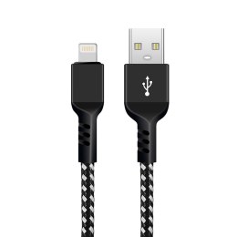 KABEL LIGHTNING MACLEAN, WS PIERAJĄCY FAST CHARGE 2.4A,  PRZESYŁ DANYCH, 5V/2.4A, CZARNY, DŁ.1M, MCE472