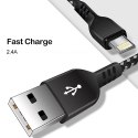 KABEL LIGHTNING MACLEAN, WS PIERAJĄCY FAST CHARGE 2.4A,  PRZESYŁ DANYCH, 5V/2.4A, CZARNY, DŁ.1M, MCE472
