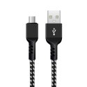 KABEL MICROUSB MACLEAN, WS PIERAJĄCY FAST CHARGE 2.4A,  PRZESYŁ DANYCH, 5V/2.4A, CZARNY, DŁ. 1M, MCE473