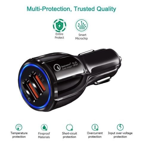 ŁADOWARKA SAMOCHODOWA MACLEAN, QUALCOMM QUICK CHARGE, QC 3.0 - 5V/3A, 9V/1.8A, 12V/1.6A, GNIAZDO 5V/3.1A, CZARNA, MCE478 B ŁADOWARKA SAMOCHODOWA MACLEAN, QUALCOMM QUICK CHARGE, QC 3.0 - 5V/3A, 9V/1.8A, 12V/1.6A, GNIAZDO 5V/3.1A, CZARNA, MCE478 B