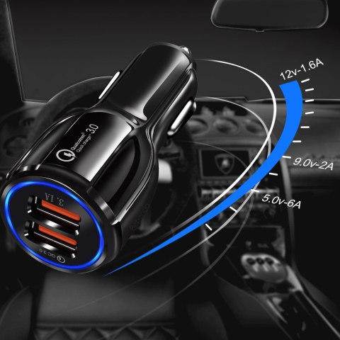 ŁADOWARKA SAMOCHODOWA MACLEAN, QUALCOMM QUICK CHARGE, QC 3.0 - 5V/3A, 9V/1.8A, 12V/1.6A, GNIAZDO 5V/3.1A, CZARNA, MCE478 B ŁADOWARKA SAMOCHODOWA MACLEAN, QUALCOMM QUICK CHARGE, QC 3.0 - 5V/3A, 9V/1.8A, 12V/1.6A, GNIAZDO 5V/3.1A, CZARNA, MCE478 B