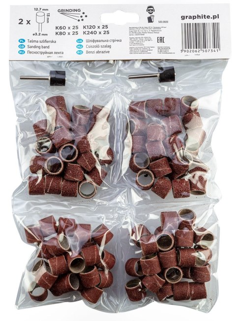 TAŚMA SZLIFIERSKA 12.7 MM, K60, K80, K120, K240, ZESTAW 100 SZT, + TRZ PIEŃ 3.2 MM, 2 SZT. TAŚMA SZLIFIERSKA 12.7 MM, K60, K80, K120, K240, ZESTAW 100 SZT, + TRZ PIEŃ 3.2 MM, 2 SZT.