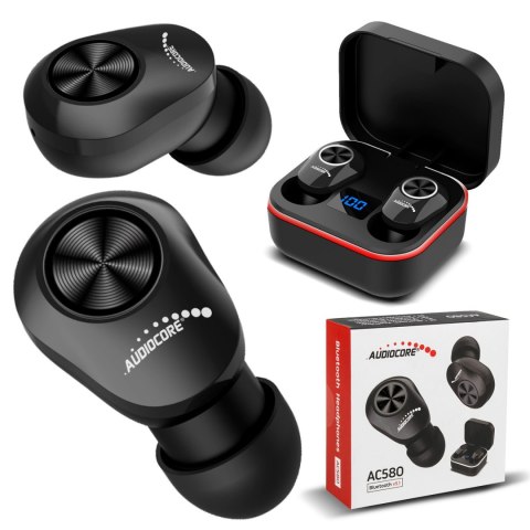 DOUSZNE SŁUCHAWKI TWS BT 5.1 AUDIOCORE Z BAZĄ DO ŁADOWANIA 300MAH, SŁUCHAWKI 30MAH, CZARNE AC580 DOUSZNE SŁUCHAWKI TWS BT 5.1 AUDIOCORE Z BAZĄ DO ŁADOWANIA 300MAH, SŁUCHAWKI 30MAH, CZARNE AC580
