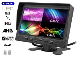 MONITOR SAMOCHODOWY LCD 7CALI AHD 4 PIN Z FUNKCJĄ REJESTRATORA 12V 24V