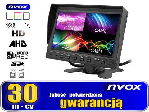 MONITOR SAMOCHODOWY LCD 7CALI AHD 4 PIN Z FUNKCJĄ REJESTRATORA 12V 24V MONITOR SAMOCHODOWY LCD 7CALI AHD 4 PIN Z FUNKCJĄ REJESTRATORA 12V 24V
