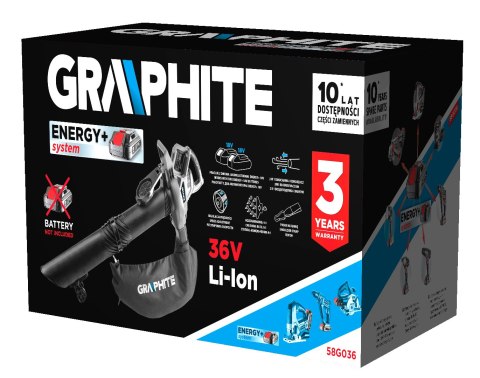 ODKURZACZ OGRODOWY AKUMULATOROWY ENERGY+ 36V LI-LON, 2W1, POJEMNOŚĆ WORKA 35L, BEZ AKUMULATORA ODKURZACZ OGRODOWY AKUMULATOROWY ENERGY+ 36V LI-LON, 2W1, POJEMNOŚĆ WORKA 35L, BEZ AKUMULATORA