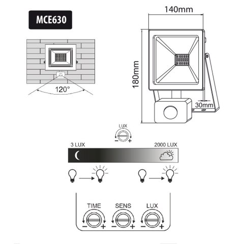NAŚWIETLACZ LED Z CZUJNIKIEM RUCHU MACLEAN, SLIM 30W, 2400LM, BARWA NEUTRALNA BIAŁA (4000K), IP44, MCE630 NW PIR NAŚWIETLACZ LED Z CZUJNIKIEM RUCHU MACLEAN, SLIM 30W, 2400LM, BARWA NEUTRALNA BIAŁA (4000K), IP44, MCE630 NW PIR