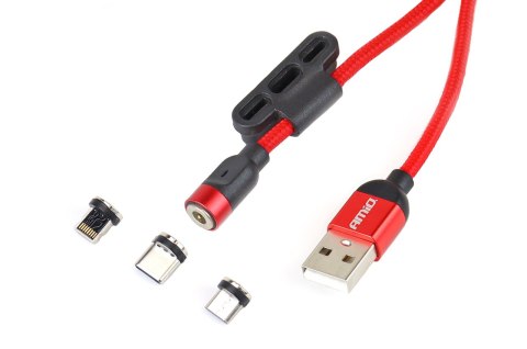 KABEL USB MAGNETYCZNY 3W1 NA LIGHTNING USB-C MICRO USB 1 M UC-8 AMIO-02522