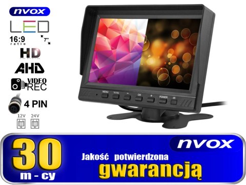 MONITOR SAMOCHODOWY LCD 7CALI AHD 4 PIN Z FUNKCJĄ REJESTRATORA 12V 24V ORAZ 2 KAMERY AHD MONITOR SAMOCHODOWY LCD 7CALI AHD 4 PIN Z FUNKCJĄ REJESTRATORA 12V 24V ORAZ 2 KAMERY AHD
