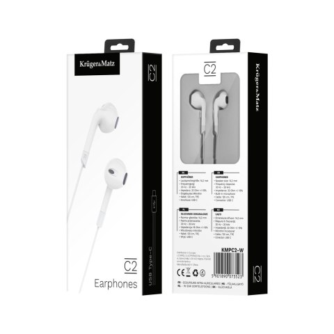 SŁUCHAWKI DOUSZNE Z MIKROFONEM NA USB-C KRUGER&MATZ C2 BIAŁE SŁUCHAWKI DOUSZNE Z MIKROFONEM NA USB-C KRUGER&MATZ C2 BIAŁE