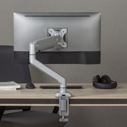 UCHWYT DO MONITORA ALUMINIOWY ZE S PRĘŻYNĄ GAZOWĄ ERGO OFFICE,  PODWÓJNE RAMIĘ, VESA 75x75/100x100, 17