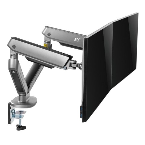 UCHWYT NA DWA MONITORY GAMINGOWY NANORS, PODŚWIETLENIE LED RGB, 17-32", MAx. 9KG, VESA 75x75 / 100x100, RS166 UCHWYT NA DWA MONITORY GAMINGOWY NANORS, PODŚWIETLENIE LED RGB, 17-32", MAx. 9KG, VESA 75x75 / 100x100, RS166