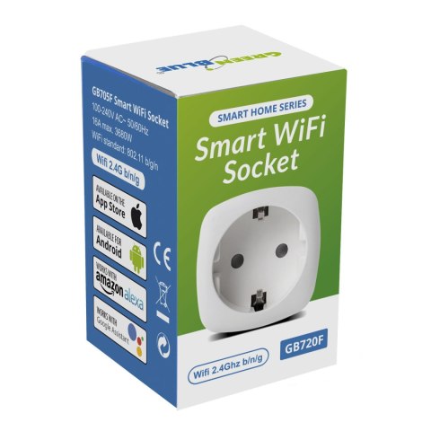 ZDALNIE STEROWANE GNIAZDKO WIFI GREENBLUE, ANDROID/IOS/ALExA/GOOGLE HOME, ZUŻ. ENERGII, TIMER, MAx 3680W, TY P F, GB720 F ZDALNIE STEROWANE GNIAZDKO WIFI GREENBLUE, ANDROID/IOS/ALExA/GOOGLE HOME, ZUŻ. ENERGII, TIMER, MAx 3680W, TY P F, GB720 F