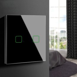 DOTYKOWY WŁĄCZNIK ŚWIATŁA MACLEAN,  PODWÓJNY, SMART, TUYA APP, SZKLANY, CZARNY Z KWADRATOWYM  PODŚW.  PRZYCISKU, 86x86MM, MCE717B