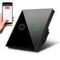 DOTYKOWY WŁĄCZNIK ŚWIATŁA MACLEAN,  PODWÓJNY, SMART, TUYA APP, SZKLANY, CZARNY Z OKRĄGŁYM  PODŚW.  PRZYCISKU, 86x86MM, MCE714B