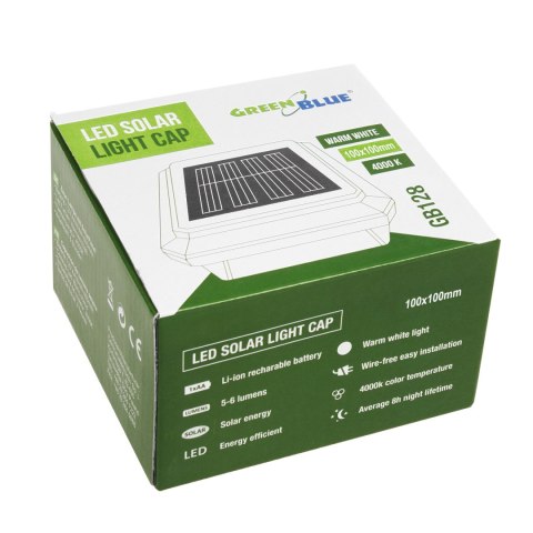 LAM PA SOLARNA LED NA SŁU PEK GREENBLUE, 100x100MM, DASZEK KO PERTOWY, GB128 LAM PA SOLARNA LED NA SŁU PEK GREENBLUE, 100x100MM, DASZEK KO PERTOWY, GB128