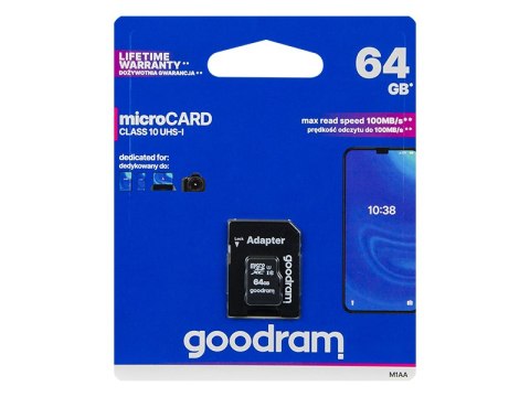 66-226# KARTA MICROSDxC 64GB+ADA PTER SD CL10GOODRAM UHS-I 66-226# KARTA MICROSDxC 64GB+ADA PTER SD CL10GOODRAM UHS-I