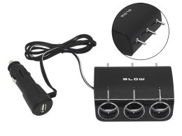 96-878# ROZGAŁĘŹNIK ZA PALNICZKI SAMOCHODOWEJ 1xWTYK/3xGNIAZDO+USB CS-34 Z  PRZEŁĄCZNIKAMI + KABEL