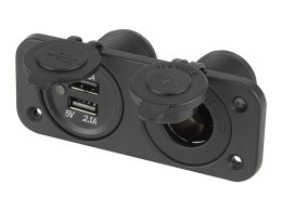 96-893# GNIAZDO ZA PALNICZKI SAMOCHODOWEJ Z KLA PKĄ+2x GNIAZDO USB 1A, 2,1A