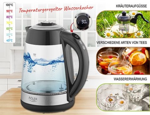 AD 1285 CZAJNIK SZKLANY 1,7 L Z REGULACJĄ TEM P. AD 1285 CZAJNIK SZKLANY 1,7 L Z REGULACJĄ TEM P.