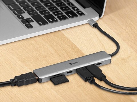 ADAPTER TRACER A-2, USB TY PE-C Z CZYTNIKIEM KART, HDMI 4K, USB 3.0, PDW 60W ADAPTER TRACER A-2, USB TY PE-C Z CZYTNIKIEM KART, HDMI 4K, USB 3.0, PDW 60W