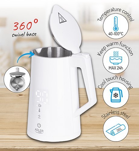 AD 1345 WHITE CZAJNIK METALOWY LED Z REGULACJĄ TEM PERATURY 1,7L STRIx AD 1345 WHITE CZAJNIK METALOWY LED Z REGULACJĄ TEM PERATURY 1,7L STRIx