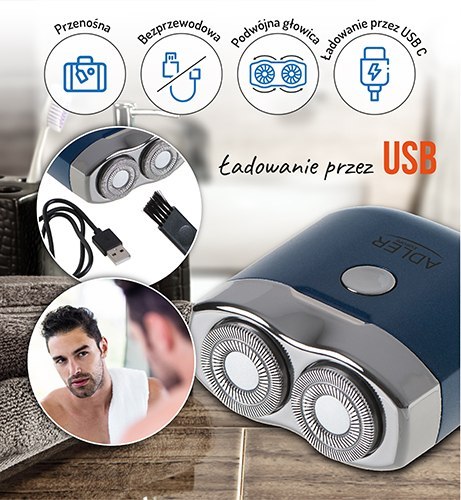 AD 2937 GOLARKA PODRÓŻNA 2 GŁOWICOWA Z USB AD 2937 GOLARKA PODRÓŻNA 2 GŁOWICOWA Z USB