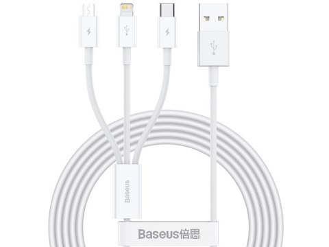 BASEUS KABEL USB 3W1 SU PERIOR SERIES, USB DO MICRO USB / USB-C / LIGHTNING, 3.5A, 1.2M (CAMLTYS-02) BIAŁY BASEUS KABEL USB 3W1 SU PERIOR SERIES, USB DO MICRO USB / USB-C / LIGHTNING, 3.5A, 1.2M (CAMLTYS-02) BIAŁY