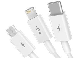 BASEUS KABEL USB 3W1 SU PERIOR SERIES, USB DO MICRO USB / USB-C / LIGHTNING, 3.5A, 1.2M (CAMLTYS-02) BIAŁY