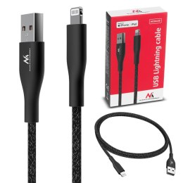 KABEL USB LIGHTNING MFI A P PLE (MADE FOR IPHONE / IPOD / IPAD) MACLEAN, 2.4A, 1M, CZARNY, MCE845B