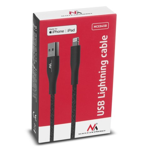 KABEL USB LIGHTNING MFI A P PLE (MADE FOR IPHONE / IPOD / IPAD) MACLEAN, 2.4A, 1M, CZARNY, MCE845B KABEL USB LIGHTNING MFI A P PLE (MADE FOR IPHONE / IPOD / IPAD) MACLEAN, 2.4A, 1M, CZARNY, MCE845B