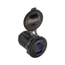 ŁADOWARKA SAMOCHODOWA USB+USB TY PU C Z FUNKCJĄ QUICK CHARGE, POWER DELIVERY I MIERNIKIEM NA PIĘCIA 48W