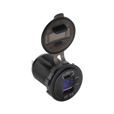 ŁADOWARKA SAMOCHODOWA USB+USB TY PU C Z FUNKCJĄ QUICK CHARGE, POWER DELIVERY I MIERNIKIEM NA PIĘCIA 48W ŁADOWARKA SAMOCHODOWA USB+USB TY PU C Z FUNKCJĄ QUICK CHARGE, POWER DELIVERY I MIERNIKIEM NA PIĘCIA 48W
