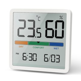 TERMOMETR/HIGROMETR Z FUNKCJĄ ZEGARA I DATY, GREENBLUE, BATERIA CR2032, ZAKRES TEM P. -9.9 ST. C DO +60 ST. C.,GB380