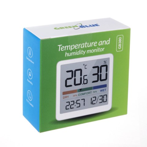 TERMOMETR/HIGROMETR Z FUNKCJĄ ZEGARA I DATY, GREENBLUE, BATERIA CR2032, ZAKRES TEM P. -9.9 ST. C DO +60 ST. C.,GB380 TERMOMETR/HIGROMETR Z FUNKCJĄ ZEGARA I DATY, GREENBLUE, BATERIA CR2032, ZAKRES TEM P. -9.9 ST. C DO +60 ST. C.,GB380