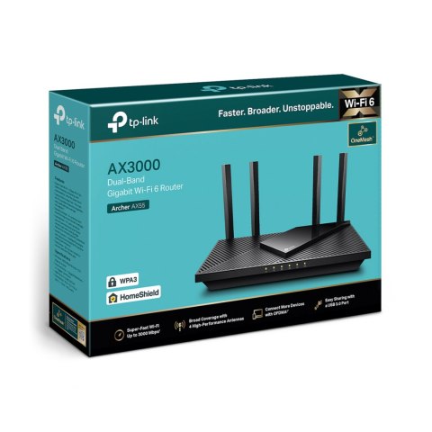 TP-LINK DWU PASMOWY, GIGABITOWY ROUTER WIFI 6 AX3000 TL-ARCHER AX55 TP-LINK DWU PASMOWY, GIGABITOWY ROUTER WIFI 6 AX3000 TL-ARCHER AX55