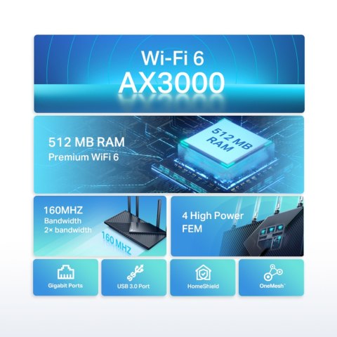 TP-LINK DWU PASMOWY, GIGABITOWY ROUTER WIFI 6 AX3000 TL-ARCHER AX55 TP-LINK DWU PASMOWY, GIGABITOWY ROUTER WIFI 6 AX3000 TL-ARCHER AX55