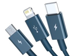 BASEUS KABEL 3W1 SU PERIOR SERIES, USB DO MICRO USB / USB-C / LIGHTNING, 3.5A, 1.2M (CAMLTYS-03) NIEBIESKI