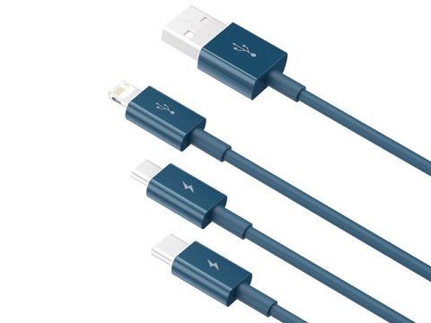 BASEUS KABEL 3W1 SU PERIOR SERIES, USB DO MICRO USB / USB-C / LIGHTNING, 3.5A, 1.2M (CAMLTYS-03) NIEBIESKI BASEUS KABEL 3W1 SU PERIOR SERIES, USB DO MICRO USB / USB-C / LIGHTNING, 3.5A, 1.2M (CAMLTYS-03) NIEBIESKI