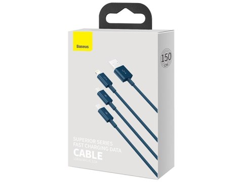 BASEUS KABEL 3W1 SU PERIOR SERIES, USB DO MICRO USB / USB-C / LIGHTNING, 3.5A, 1.2M (CAMLTYS-03) NIEBIESKI BASEUS KABEL 3W1 SU PERIOR SERIES, USB DO MICRO USB / USB-C / LIGHTNING, 3.5A, 1.2M (CAMLTYS-03) NIEBIESKI